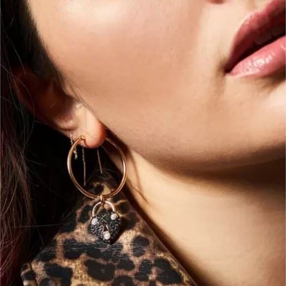 TORRID & Betsey Johnson Momento Mori Gold Hoop Heart Lock + Key Earrings - Picture 2 of 12